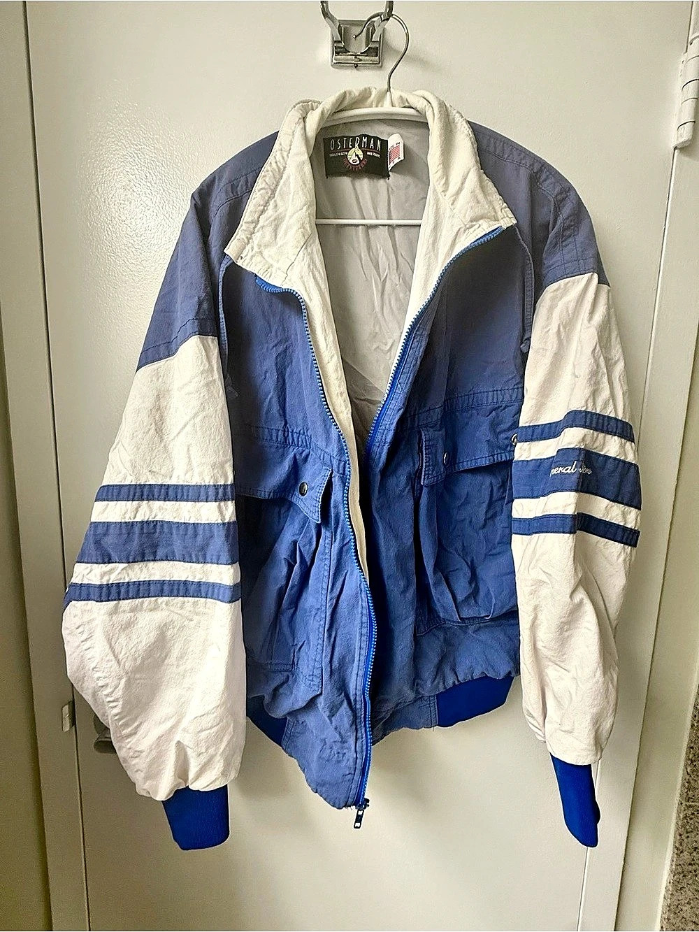 Osterman Outfitters Color Block Bomber Jacket in Blue & White